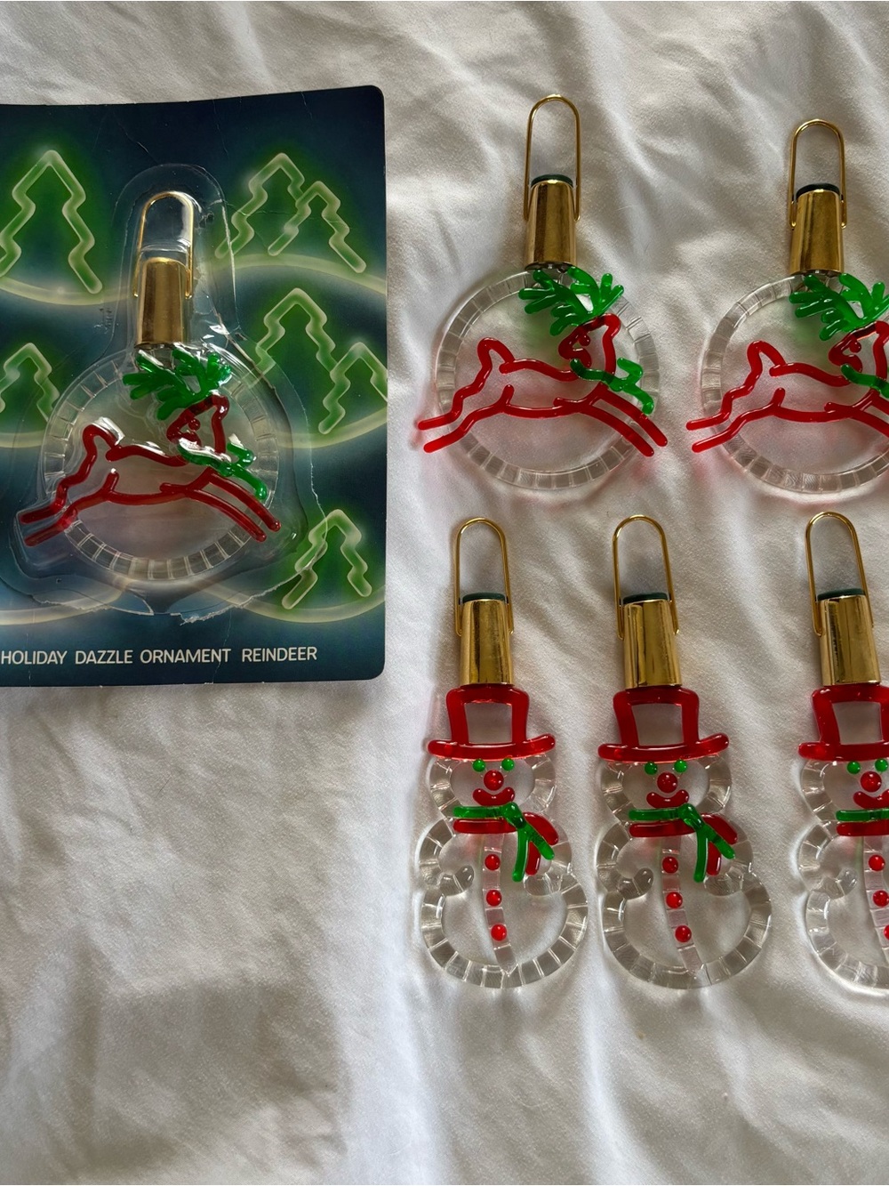 Vintage Avon Holiday Dazzle Reindeer and Snowman Clip Ornaments